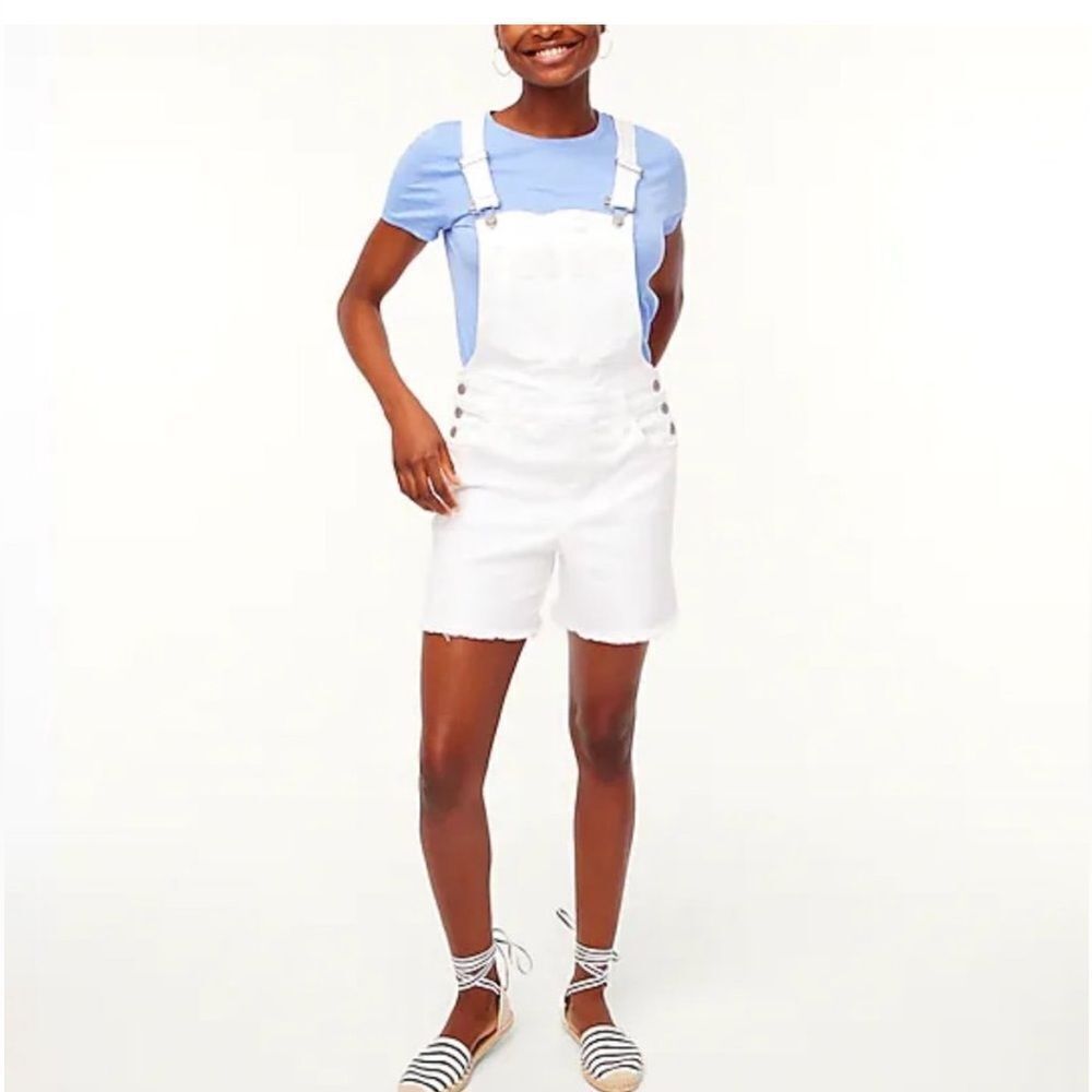 J Crew Factory Denim Cutoff Overalls in White size M.